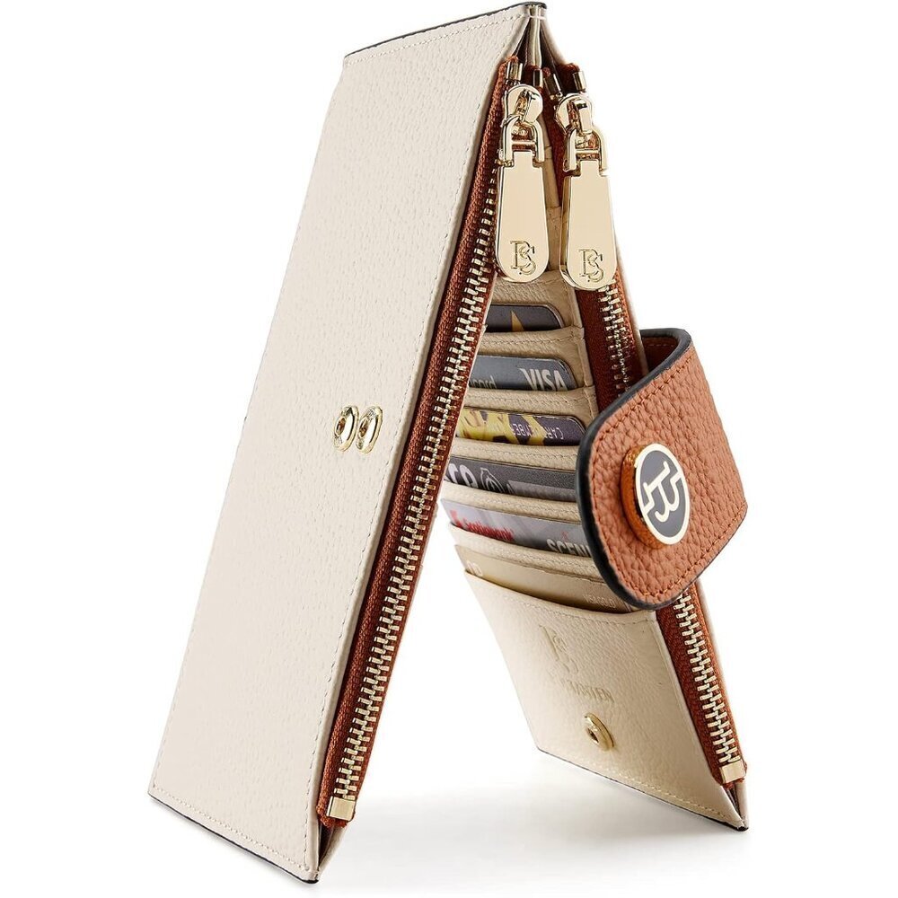 Leather Wallets for Women Large RFID Blocking Slim Bifold Purse Card Holder with
